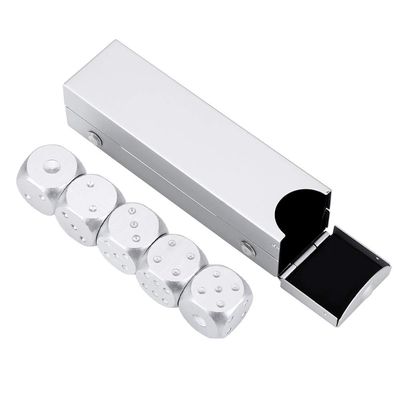 Aluminum Alloy Dice Set, 5 Pieces with Storage Box, 1.6 Inch Gold or Silver Metallic Gaming Dice for Table Games