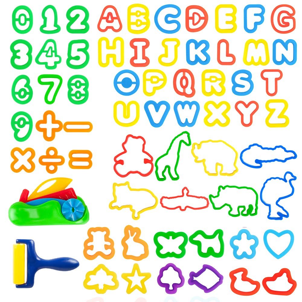 Kids Letter Molds Tools SetNumeral Various Plastic Animal Molds for Creative Cutting (63 Pieces)