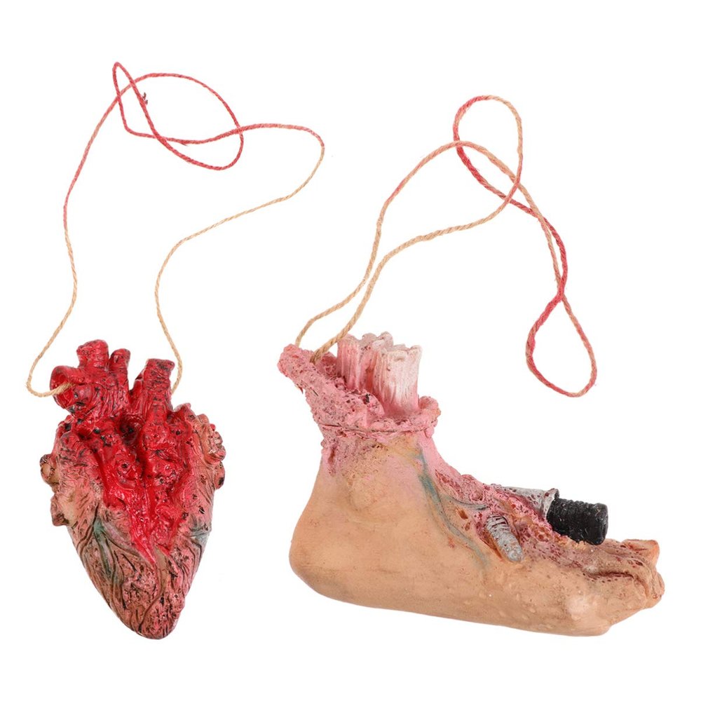 2pcs Halloween Blood Props Fake Scary Severed Feet Heart Broken Body Parts for Haunted House Vampire Zombie Party Supplies Decorations