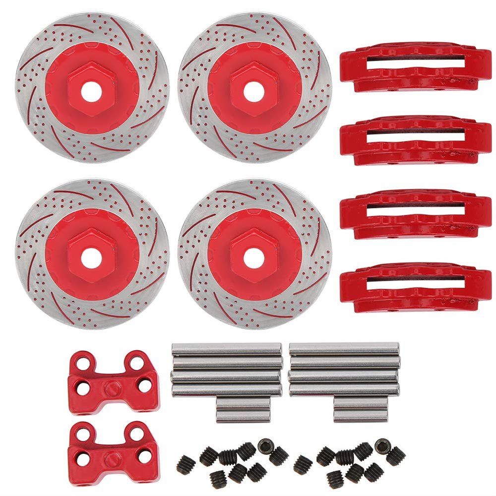 Dilwe RC Brake Disc, 4Pcs Metal Simulation Brake Disc Calipers Compatible with 1/10 RC Series Car, RC Drift Wheels for 1/10 RC Racing Model Car(Red)