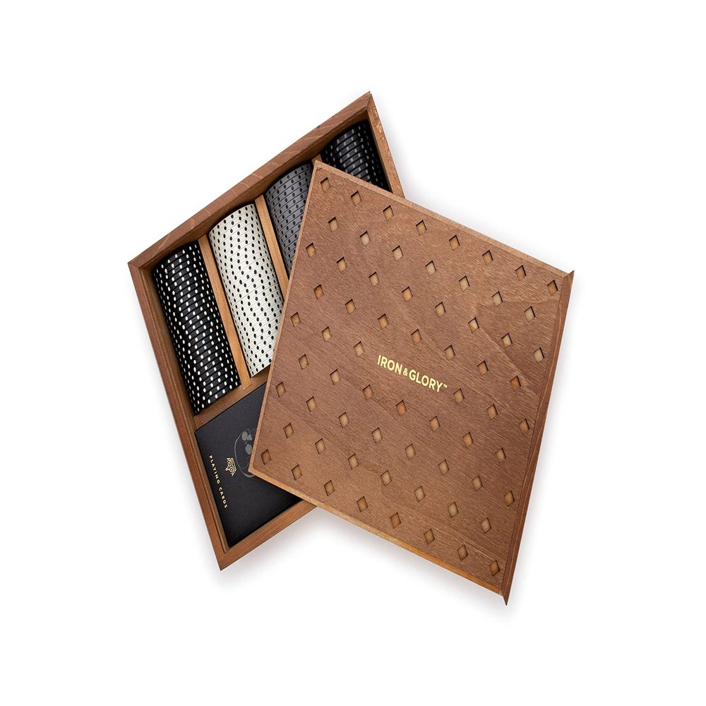 Iron & Glory Poker Set - Luxury Poker Set in Premium Wooden Box - Includes Playing Cards & 100 Custom Chips - Below Deck - Engraved Ace Of Spades Metal Dealer Chips - Board Games - Travel Games