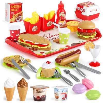 Fast Food Set - 59 PCS Kitchen Toy Set for Pretend Play, Kids Toddlers Play Accessories, Removable Food, Party Favor Christmas Stocking Stuffers