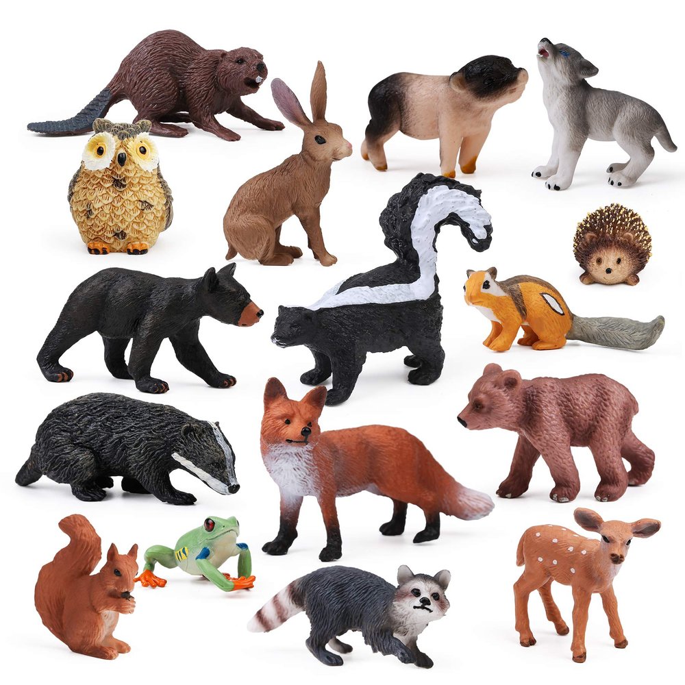 16PCS Forest Animals Baby Figures, Woodland Creatures Figurines, Miniature Toys Cake Toppers Cupcake Toppers Birthday Gift for Kids