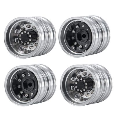 RCLIONS 4pcs Aluminum Alloy Trailer Rear Rims Hub 12mm Hex Beadlock Wheels for Tamiya 1/14 Tractor Truck Car