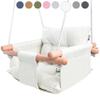 CaTeam - Canvas Baby Swing, Wooden Hanging Swing Seat Chair with Safety Belt, Durable Baby Swing Chair, Outdoor and Indoor Swing for Kids, Mounting Hardware Included, Ivory view 1