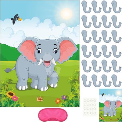 PLULON Pin The Nose on The Elephant Party Game with Elephant Nose Stickers for Kids Birthday Party Supplies, Animal Party Carnival Party Supplies