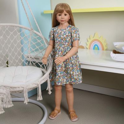 47inch Reborn Toddler Doll,Huge Baby Full Body Hard Vinyl Smile Girls Real Child Realistic Newborn Toddler Dolls Girl Age 4 Dress Model Brown Hair Girl Collectible Floral Dress