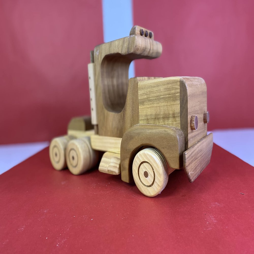 Handmade Wooden Semi Truck with Large Cab - Natural Wooden Toy