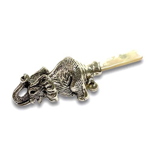Victorian Style Elephant Baby Rattle with Sapphire Eyes and Mother of pearl Handle