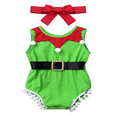 Alvivi Baby Girls Elf Christmas Costumes Xmas Halloween Cosplay Party Outfits Infant Romper Jumpsuit with Headband Set Green 3T