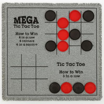 Bolaball 3-in-1 Giant Checkers, Tic Tac Toe Jumbo Game, 26"x26", Reversible Carpet, Indoor Outdoor Yard Board Game for Family and Friends with 24 Chips
