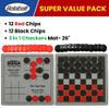 Bolaball 3-in-1 Giant Checkers, Tic Tac Toe Jumbo Game, 26"x26", Reversible Carpet, Indoor Outdoor Yard Board Game for Family and Friends with 24 Chips view 2
