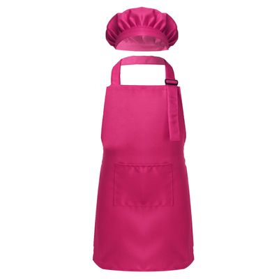 Mufeng Kids Children kitchen Chef Costume Cooking Apron and Hat Set Cooking Baking Set Halloween Cosplay Costumes Rose Red S