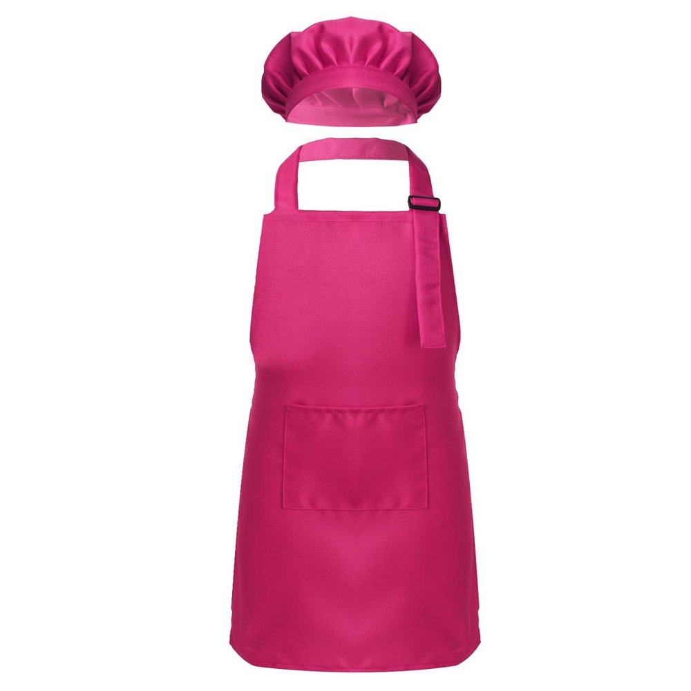 Mufeng Kids Children kitchen Chef Costume Cooking Apron and Hat Set Cooking Baking Set Halloween Cosplay Costumes Rose Red S