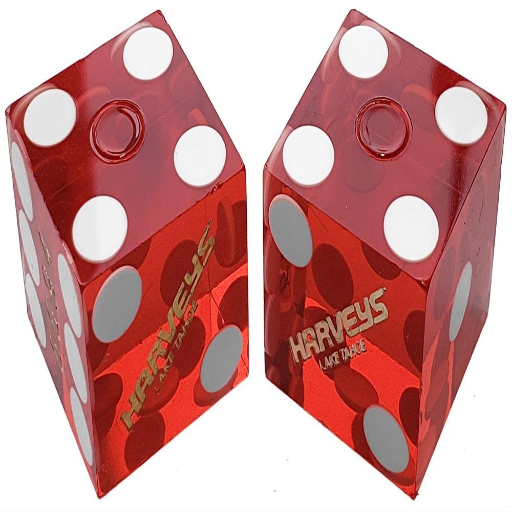 Authentic Nevada Craps Dice - Wide Selection Genuine Casino Table-Played Dice Pairs from Lake Tahoe, Reno & Other Nevada Destinations (Matching, Lake Tahoe Harvey's - Red Polished)
