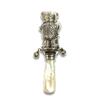 Victorian Style Teddy Bear Baby Rattle with Glass Eyes Mother of pearl Handle view 2