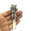 Victorian Style Teddy Bear Baby Rattle with Glass Eyes Mother of pearl Handle view 3