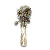 Victorian Style Owl head Baby Rattle with Glass Eyes and Mother of pearl Handle view 2