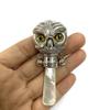 Victorian Style Owl head Baby Rattle with Glass Eyes and Mother of pearl Handle view 4