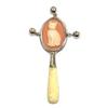 Victorian Style Cat or Kitten Pink Cameo Baby Rattle with Carved Resin Handle view 1