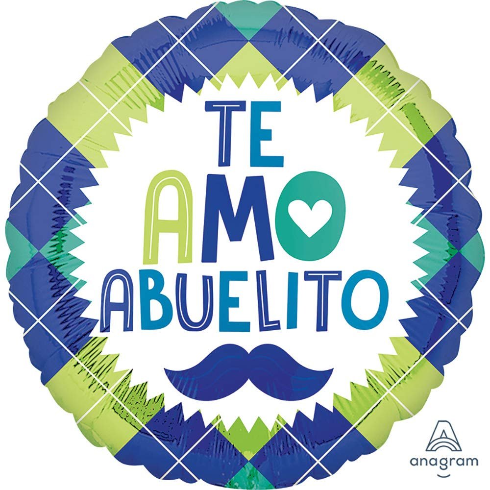 Anagram 4198801 Te Amo Abuelito Foil Mylar Party Balloon, 17", Multicolor, Pack of 1