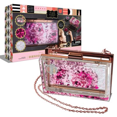 FAO Schwarz Customizable Purse Creation Set, DIY Design and Decorate Purse Hand Bag, 4 Unique Ingredients for Creativity, Acrylic Body with Metal Chain, Great Gift for Girls Ages 6 and Up