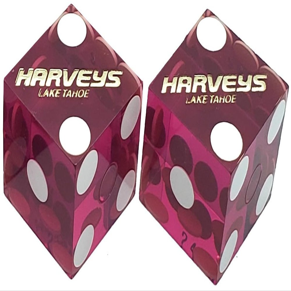 Authentic Nevada Craps Dice - Wide Selection Genuine Casino Table-Played Dice Pairs from Lake Tahoe, Reno & Other Nevada Destinations (Non-Matching, Lake Tahoe Harvey's - Purple Polished)