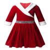 ACSUSS Kids Girls Christmas Costume Long Sleeve Faux Fur Trimming Velvet Baton Twirling Dress Dancewear Red 14 view 1