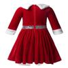 ACSUSS Kids Girls Christmas Costume Long Sleeve Faux Fur Trimming Velvet Baton Twirling Dress Dancewear Red 14 view 2