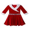 ACSUSS Kids Girls Christmas Costume Long Sleeve Faux Fur Trimming Velvet Baton Twirling Dress Dancewear Red 14 view 3