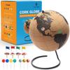 Black Cork Globe with Push Pins - 10 Globe with Map of the World and Rotating Stand for Children or Adults, 100 Colored Push Pins - For Home, Office, Classroom, Travel, Kids view 1
