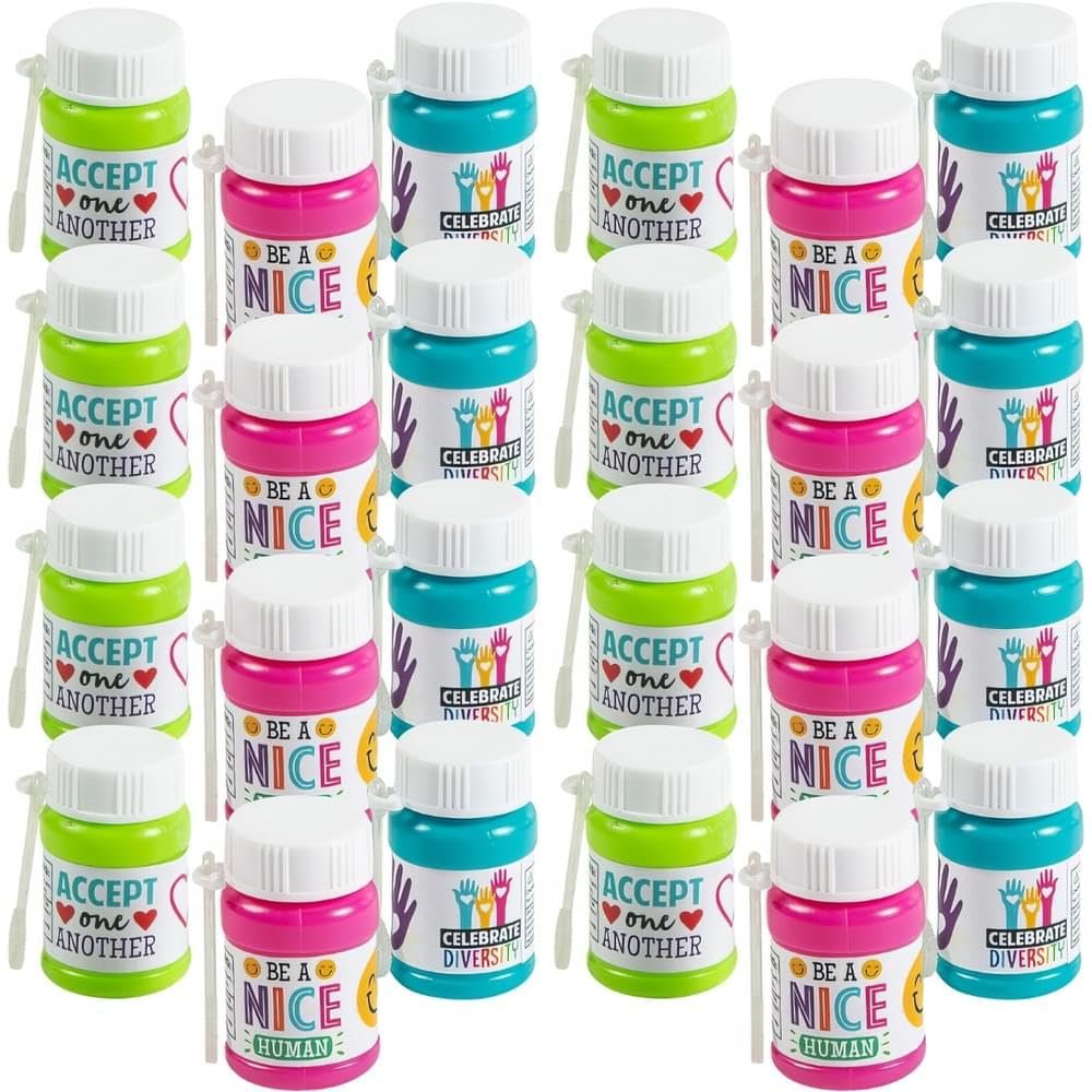 Fun Express Humankind, Unity & Diversity Mini Bubble Bottles - Teacher Rewards, Party Favors and Toys - 24 Pieces