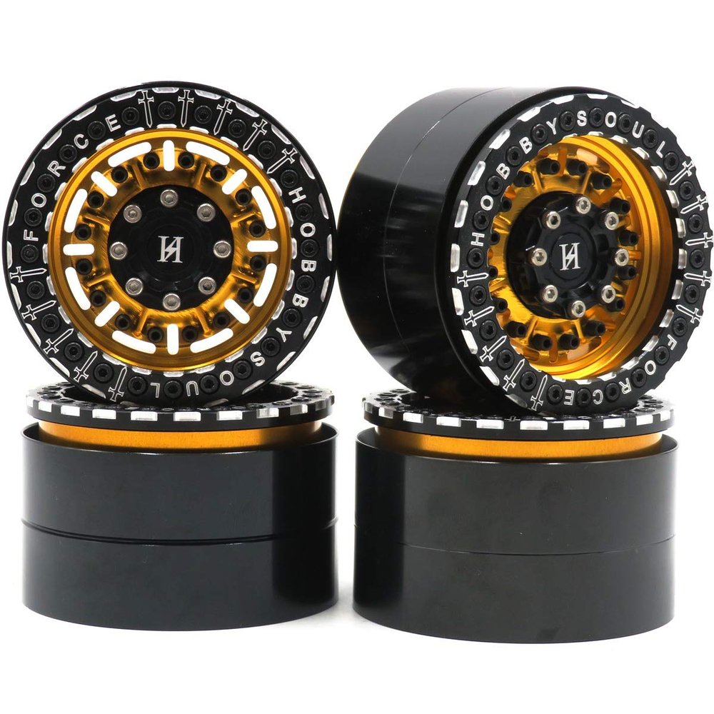 4pcs RC Aluminium 2.2 beadlock Wheels Rims Gold/Black Color Weight About 160g/pc Fit for RC Mud Truck Rock Crawler Trx4 Scx10 Capra Gen8 Upgrades