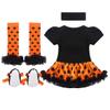 Aislor Infant Baby Girls Pumpkin Halloween Costumes Tutu Dress Rompers Headband Shoes Leg Warmer Outfits Pumpkin Black&Orange 0-3 Months view 2