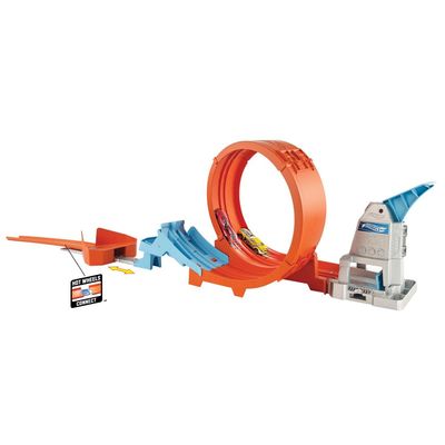 Hot Wheels Toy Car Track Set Loop Stunt Champion, Dual-Track Loop with Double-Car Launcher, Side-by-Side Racing, Includes 1 Toy Car in 1:64 Scale