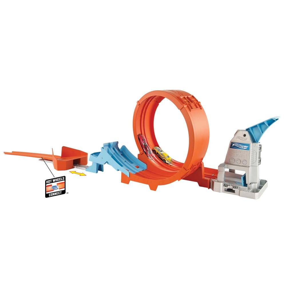 Hot Wheels Toy Car Track Set Loop Stunt Champion, Dual-Track Loop with Double-Car Launcher, Side-by-Side Racing, Includes 1 Toy Car in 1:64 Scale