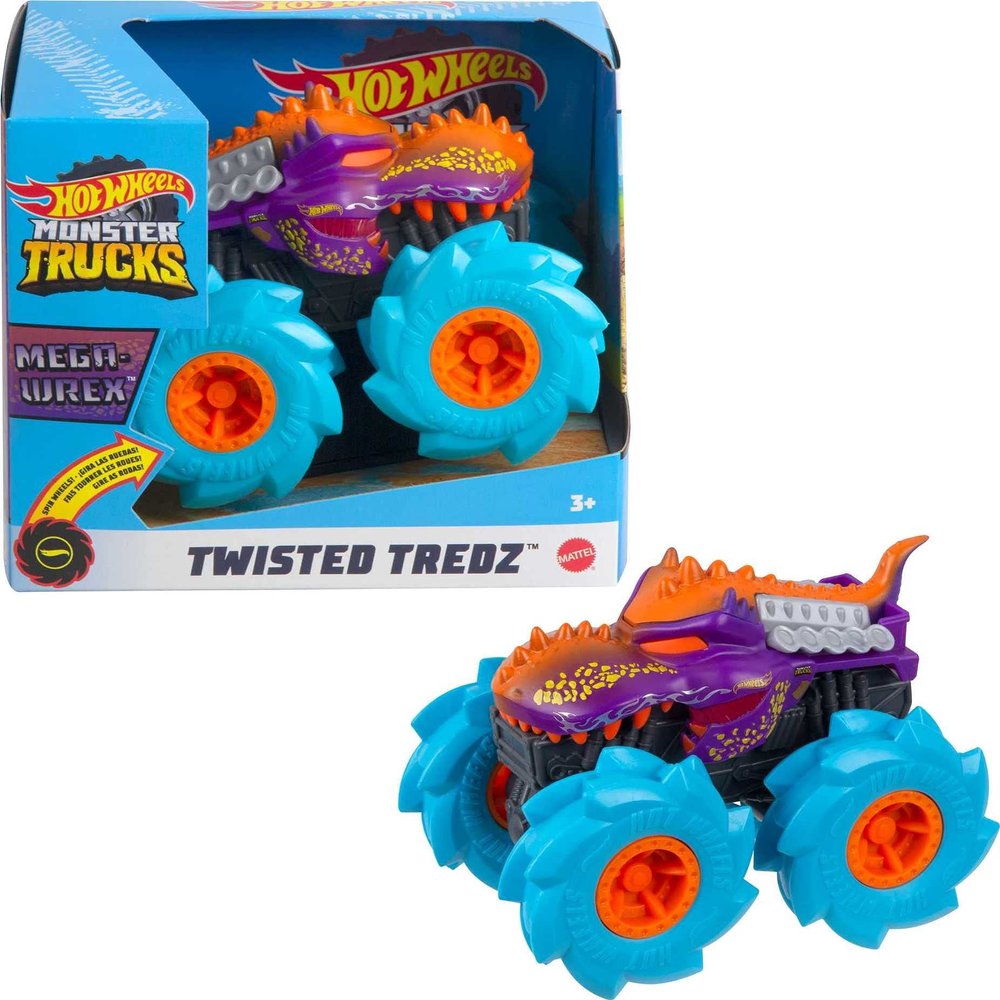 Hot Wheels Monster Trucks Twisted Tredz Creature Themed 1:43 Scale Flywheel Friction Motor Assorted Stylized Giant Wheels Power over Terrain and Obstacles for Crashing and Smashing Action Kids