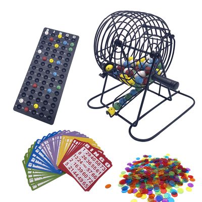 JUNWRROW Deluxe Bingo Game Set-6 Inch Metal Cage, Master Board,75 Colored Balls, 50 Bingo Cards,500 6 Color Mix Chips and 2 Bags,Ideal for Large Groups