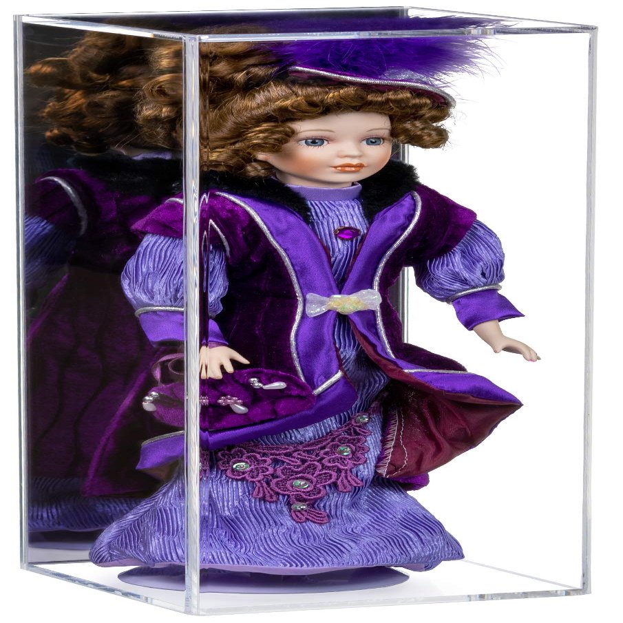 Better Display Cases Clear Acrylic Figure Display Case for Figurine Miniature Doll Bobblehead , Doll Stands with Mirror,Display Box for Figures,DIM:7" L x 7" W x 18" H (D08)