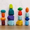 Cllayees 16 Pcs Wooden Stacking Blocks Rocks Building Toys, Colored Solid Wood Stones Pre-School Educational Games Creative Toys for Kids Toddlers view 1