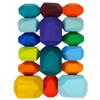 Cllayees 16 Pcs Wooden Stacking Blocks Rocks Building Toys, Colored Solid Wood Stones Pre-School Educational Games Creative Toys for Kids Toddlers view 3