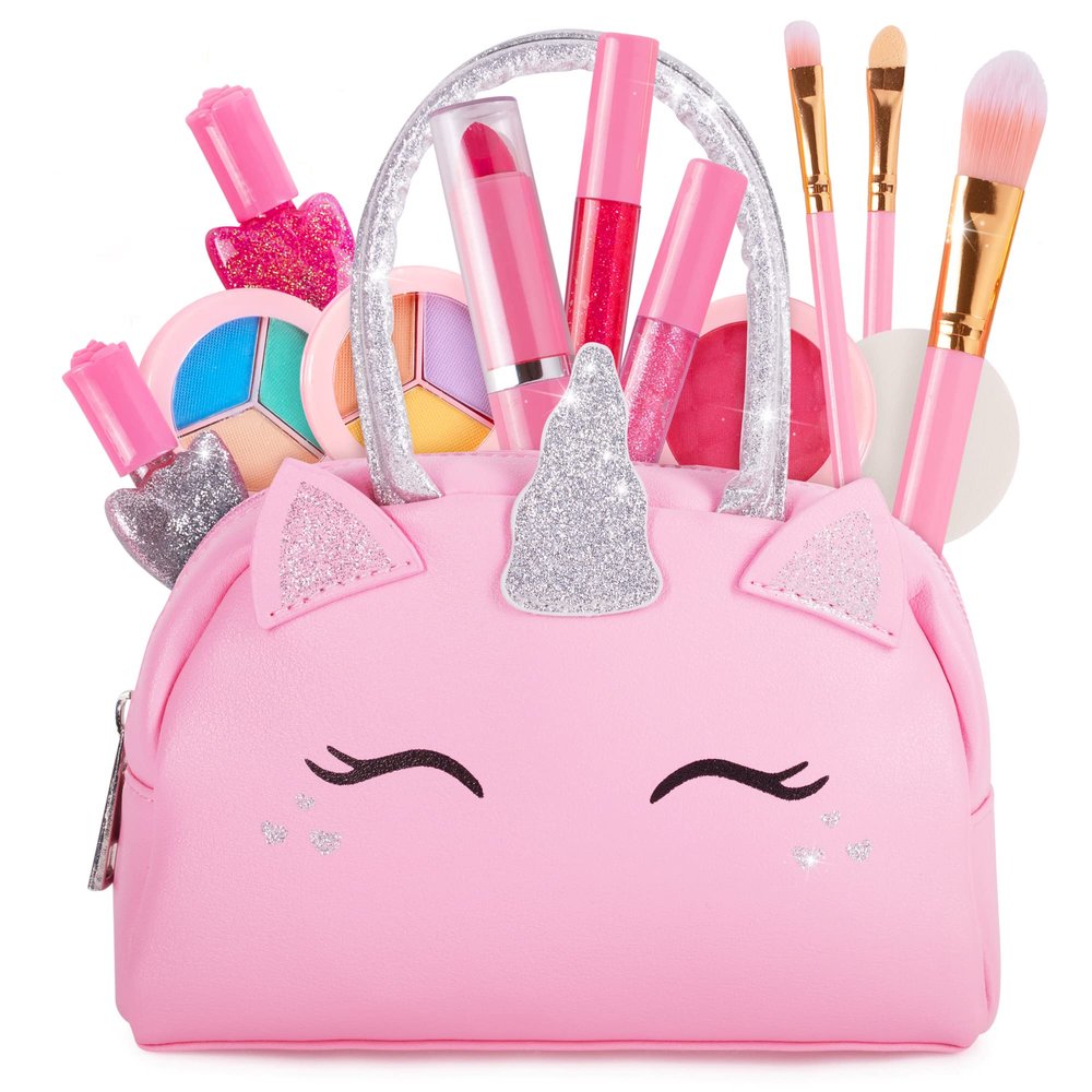 Kids Real Makeup Kit with Pink Unicorn Purse, Non Toxic Washable Make Up Set - Unicorn Toys for Girls Age 4-6, Easter Gifts for Kids, Basket Stuffers, Birthday Gift for Girl Ages 3 4 5 6 7 8 Years Old