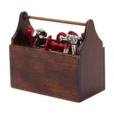 Doll House Toolbox,Eecoo Miniature Tool Box Wooden Toolbox Model for 1/12 Doll House Accessories with 8PCS Metal Tools Set