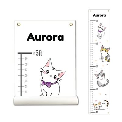 Personalized Kids Canvas Growth Chart, Height Chart, Growth Chart Banner, Cat