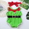Aislor Infant Baby Girls Christmas Costumes Clown Collar Belt Rompers Bowknot Headband Set Halloween Outfit Green 3 view 3