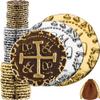 Large Pirate Coins - 36 Bronze, Silver & Gold Treasure Coin Set - Metal Replica Spanish Doubloons for Pirate Party Decorations & Favors, Tokens, Cosplay - Pirate Treasure Chest - M, L, XL Sizes view 1