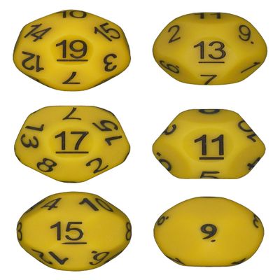 Impact! Miniatures - Yellow - Set of 6 Unusual Odd Sided dice - D9, D11, D13, D15, D17 & D19 - Cursed Dice