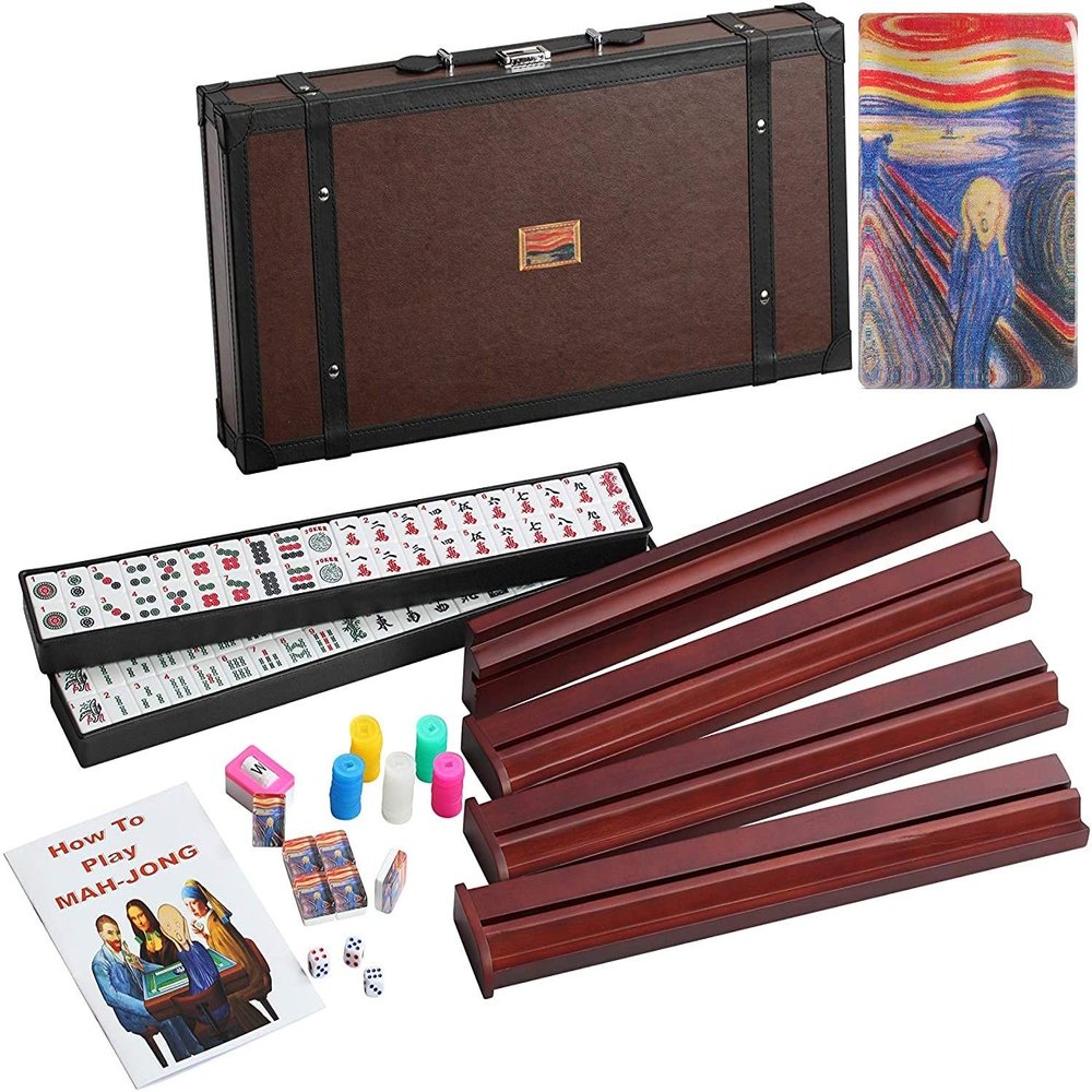 166 American Western Mahjong Set Suitcase Limited Edition Embedded Masterpiece Background in Leather Suitcase The Scream