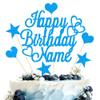 Personalized Happy Birthday Cake Topper | Customized Name Cake Decoration | Double Sided Glitter Card | Blue view 1