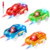 4pcs Tracks Cars Replacement Only - Light Up Magic Cars for Tracks Compatible with Glow in the Dark Toy Cars with 5 Led Flashing Lights for Most Race Tracks, Toys for 3+ Years Old Childs Boy and Girls view 1